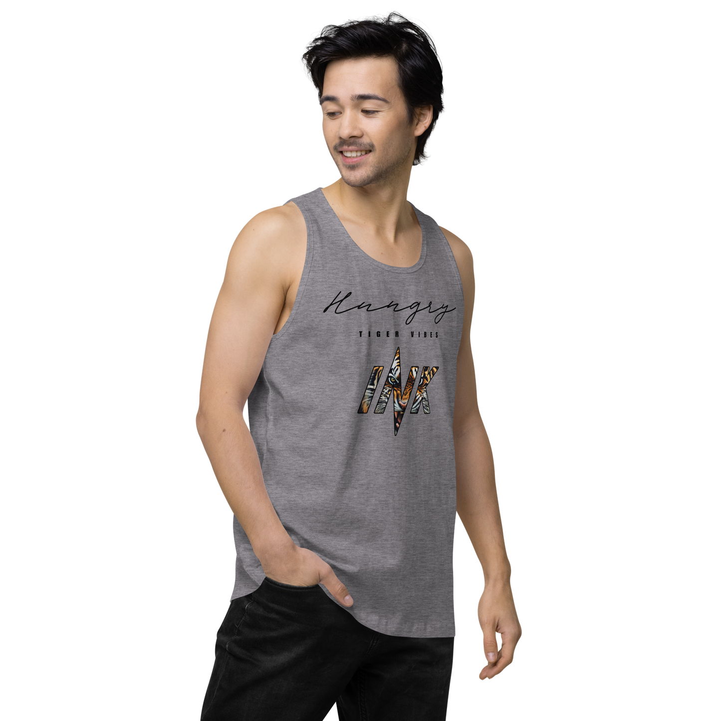 EliteBlend Premium Tank Top with “Hungry Tiger Vibes” print