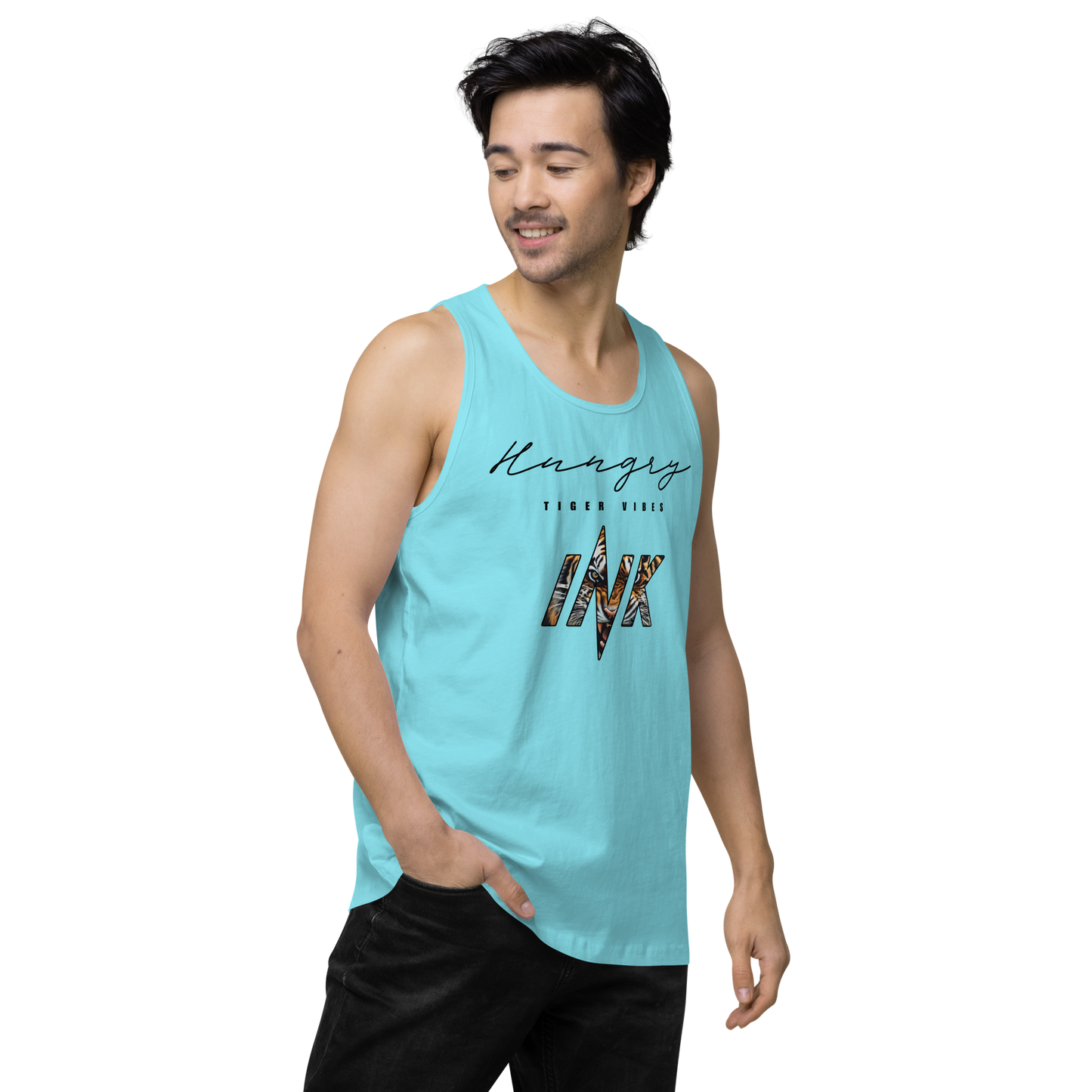 EliteBlend Premium Tank Top with “Hungry Tiger Vibes” print