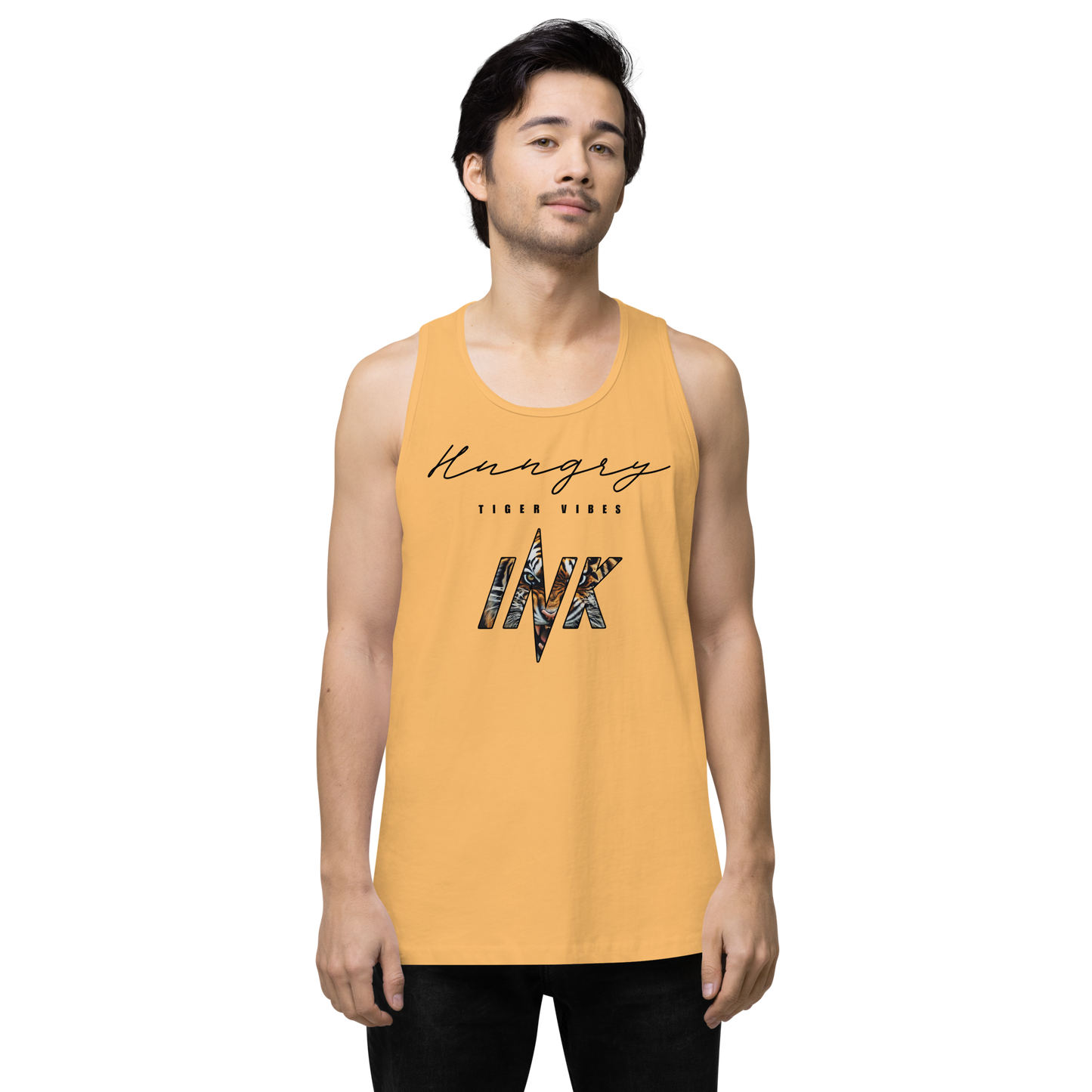 EliteBlend Premium Tank Top with “Hungry Tiger Vibes” print