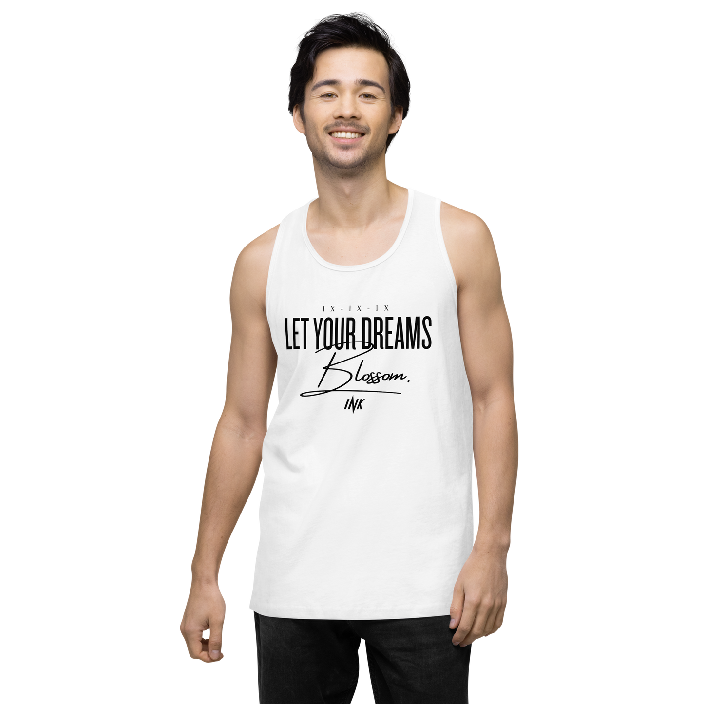 EliteBlend Premium Tank Top with "Let Your Dreams Blossom" design