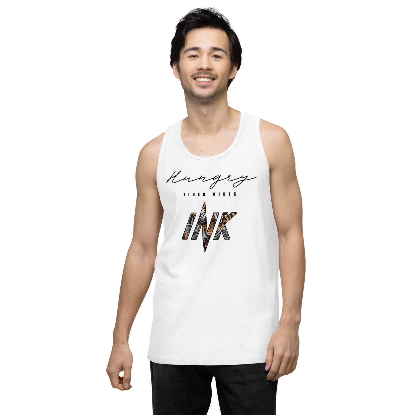 EliteBlend Premium Tank Top with “Hungry Tiger Vibes” print