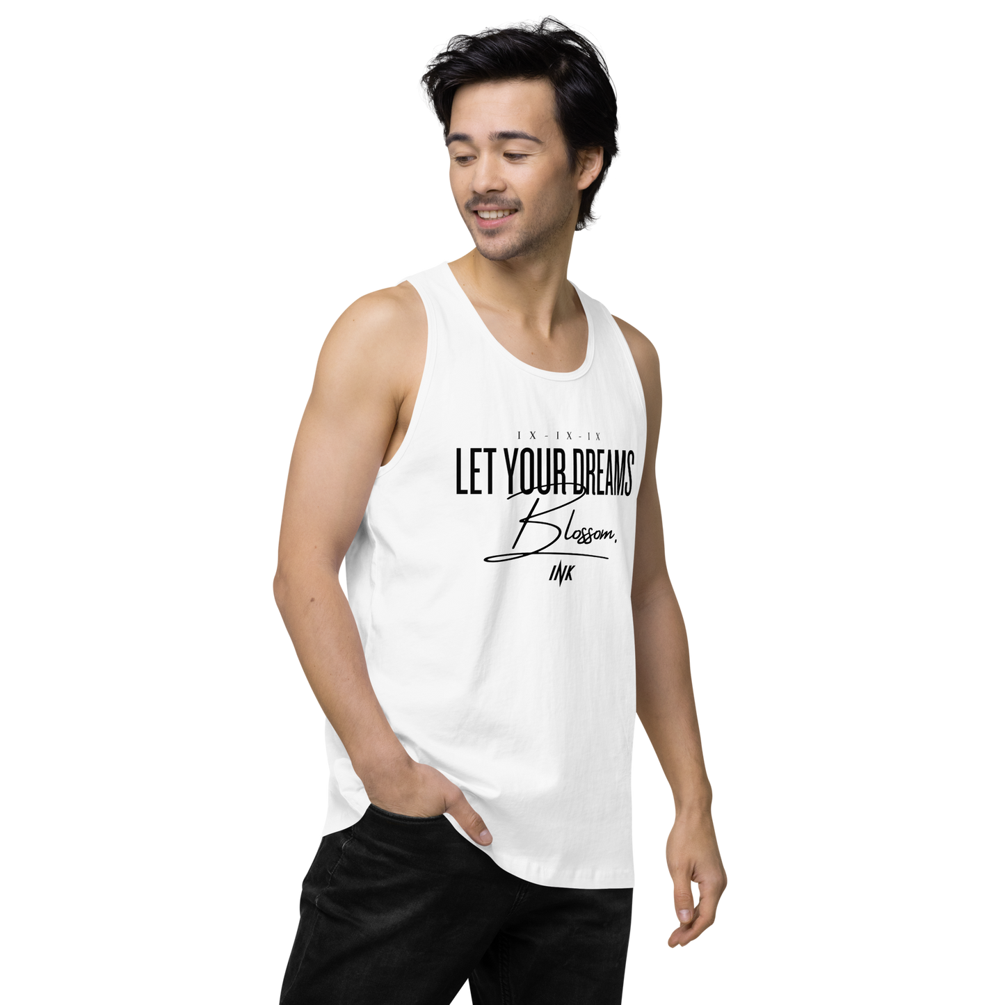 EliteBlend Premium Tank Top with "Let Your Dreams Blossom" design