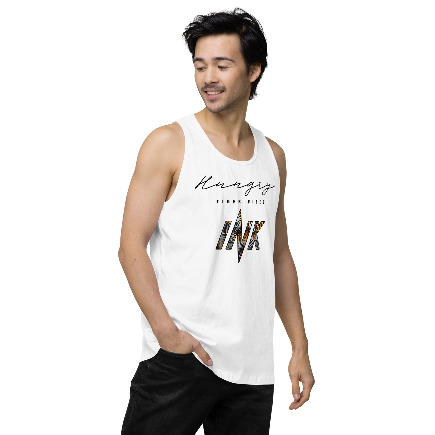 EliteBlend Premium Tank Top with “Hungry Tiger Vibes” print