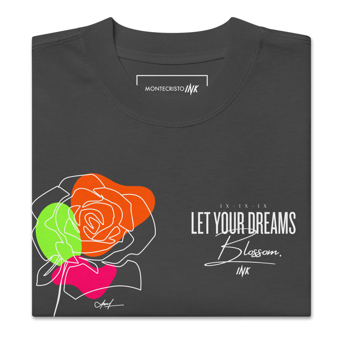 Oversized Retro Faded Tee with "Let Your Dreams Blossom" design