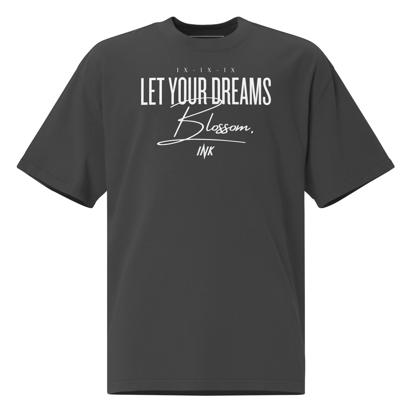 Oversized Retro Faded Tee with "Let Your Dreams Blossom" design