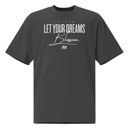 Oversized Retro Faded Tee with "Let Your Dreams Blossom" design