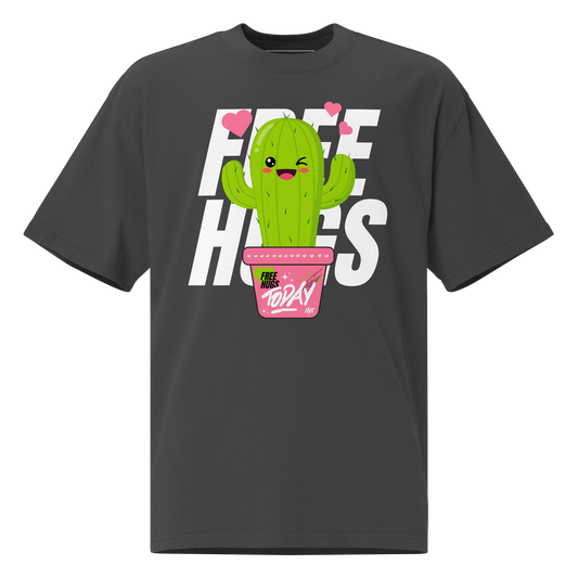 Oversized Retro Faded Tee with "Free Hugs Today" design