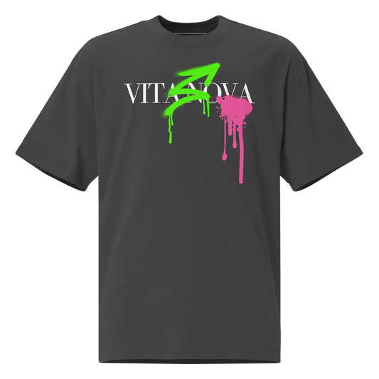 “Vita Nova” motif Oversized Retro Faded Tee