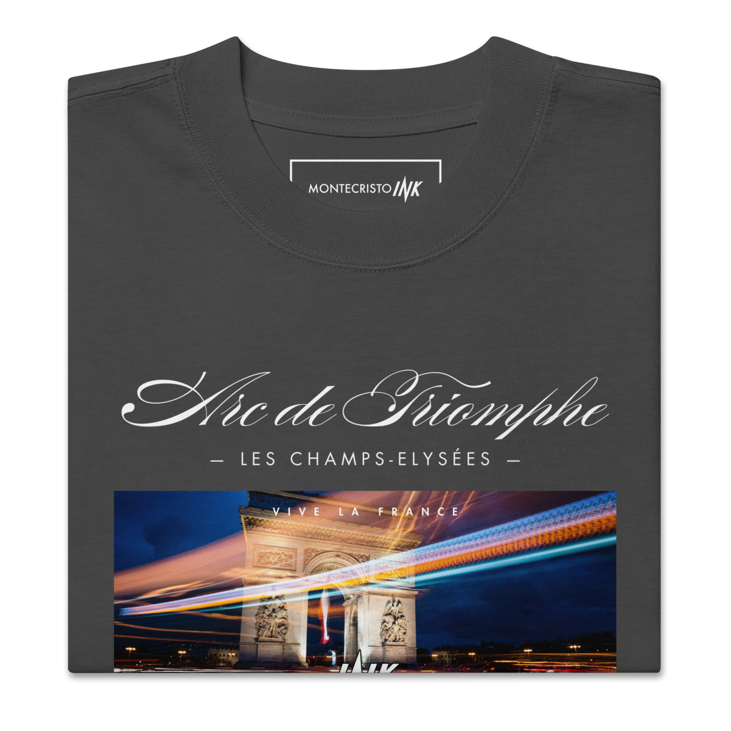 Oversized Retro Faded Tee with “Arc de Triomphe, Paris” motif