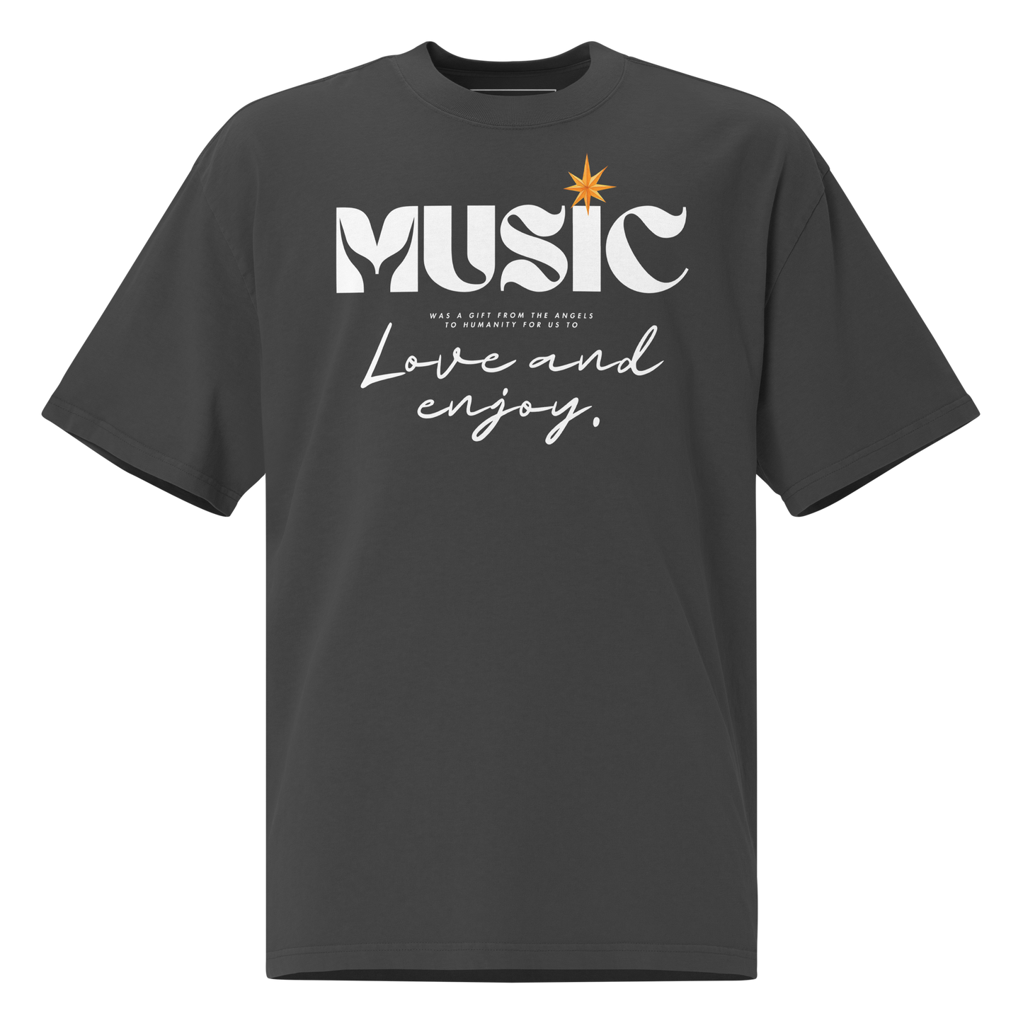 Oversized Retro Faded Tee with "Music" motif