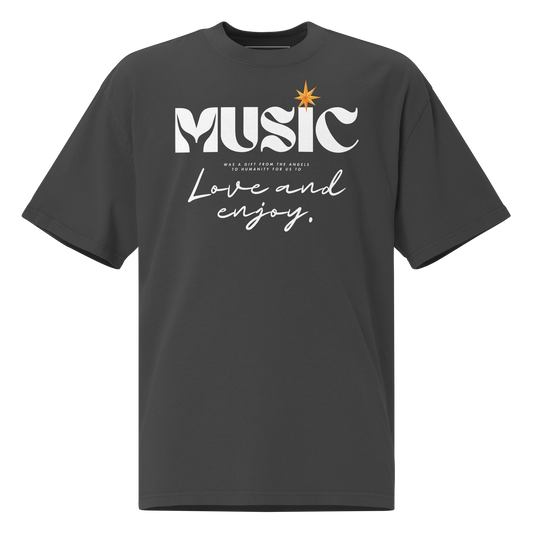 Oversized Retro Faded Tee with "Music" motif