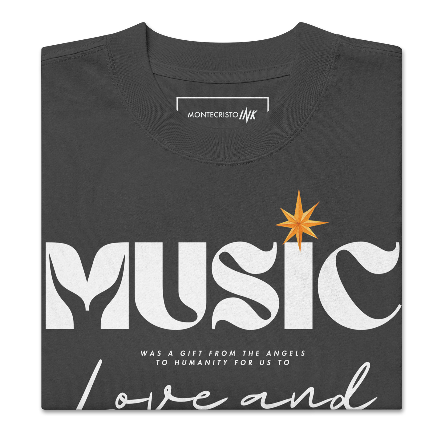 Oversized Retro Faded Tee with "Music" motif