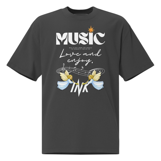 Oversized Retro Faded Tee with "Music" motif