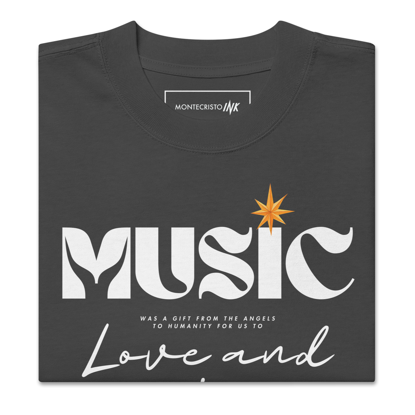 Oversized Retro Faded Tee with "Music" motif