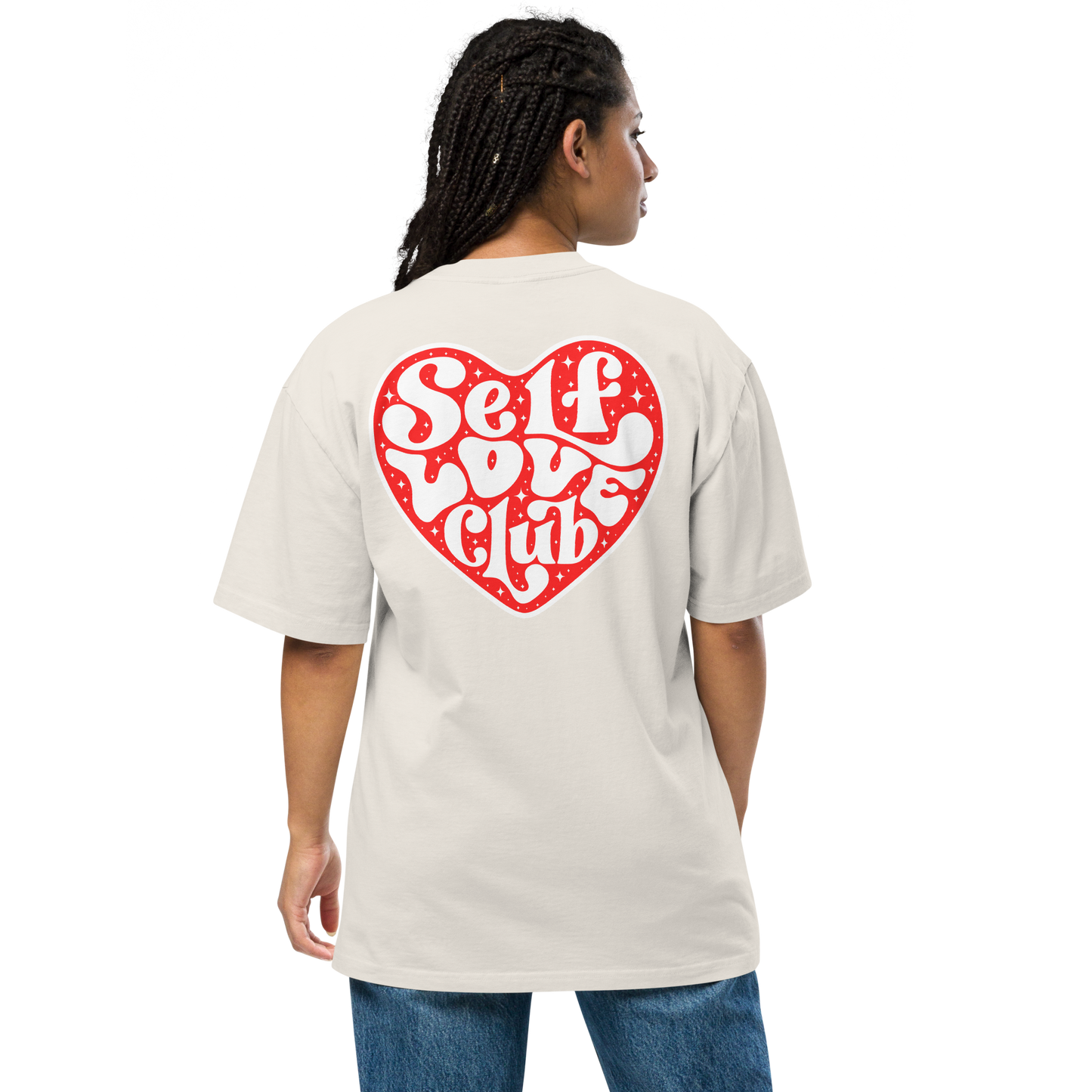 Oversized Retro Faded Tee with "Self Love Club" motif