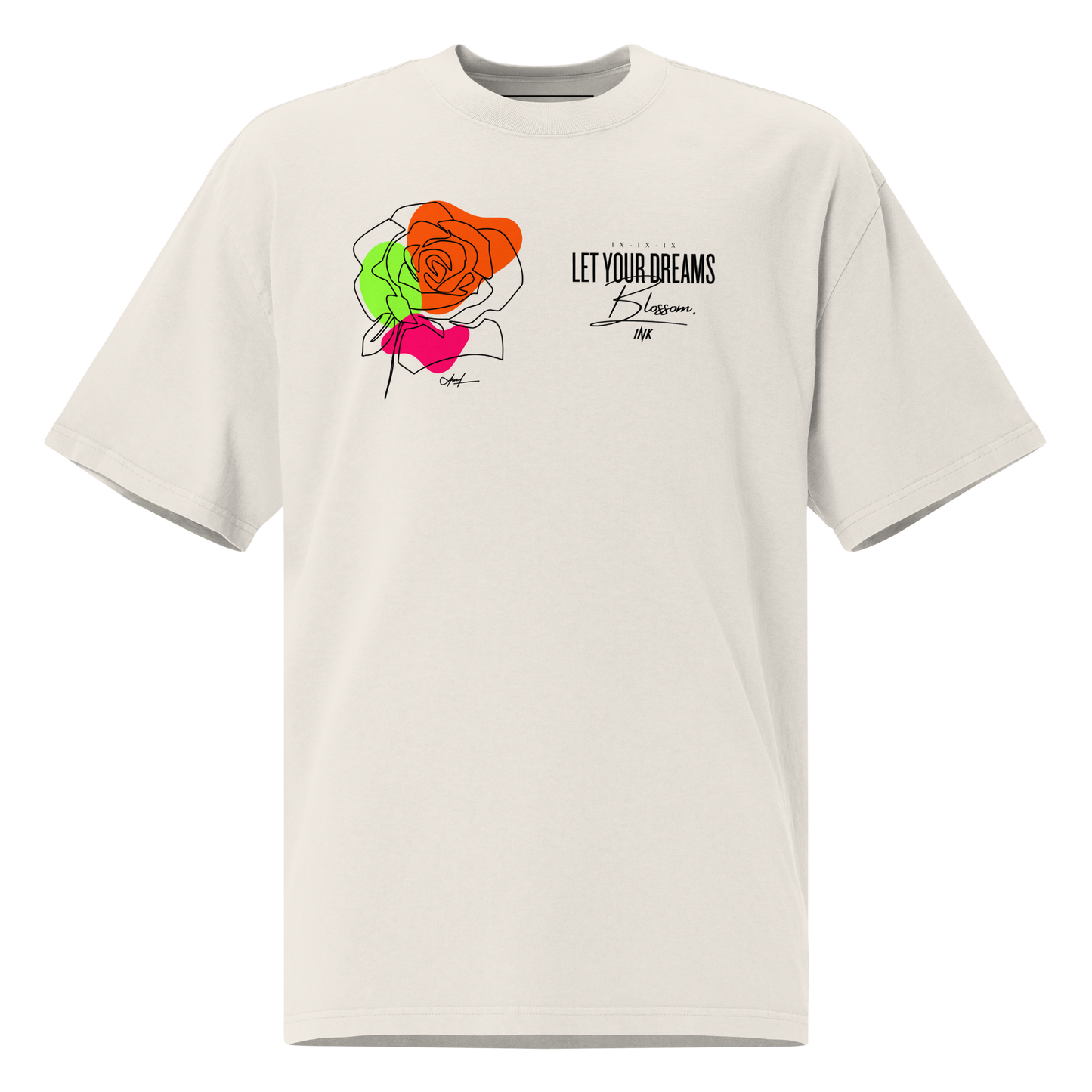 Oversized Retro Faded Tee with "Let Your Dreams Blossom" design