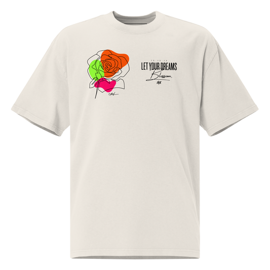 Oversized Retro Faded Tee with "Let Your Dreams Blossom" design