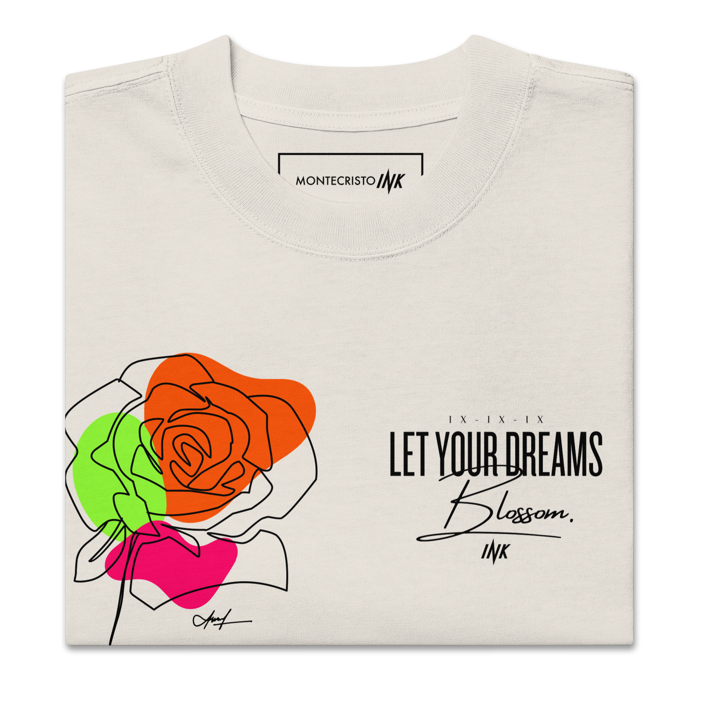 Oversized Retro Faded Tee with "Let Your Dreams Blossom" design