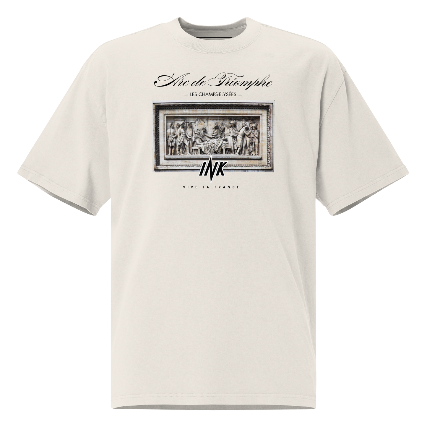 Oversized Retro Faded Tee with “Arc de Triomphe, Paris” motif