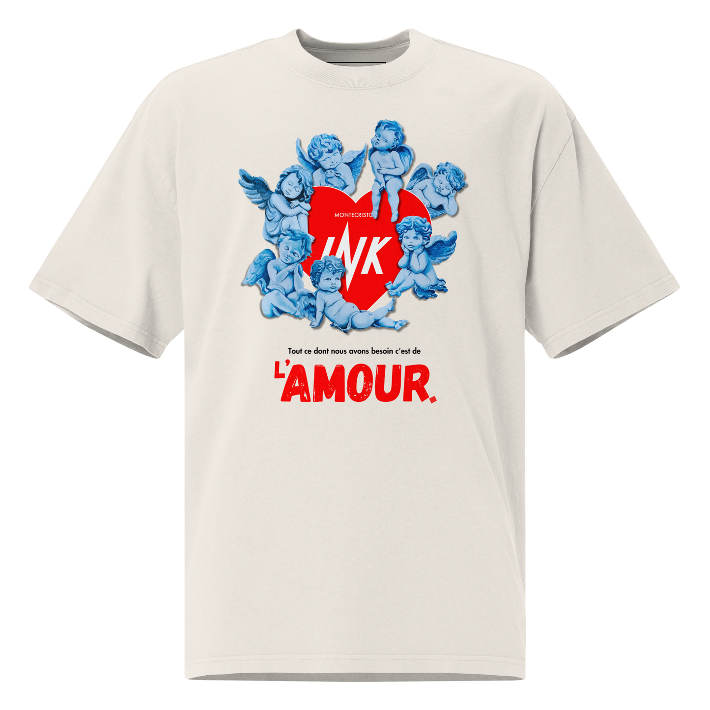 Oversized Retro Faded Tee with Iconic “AMOUR” motif