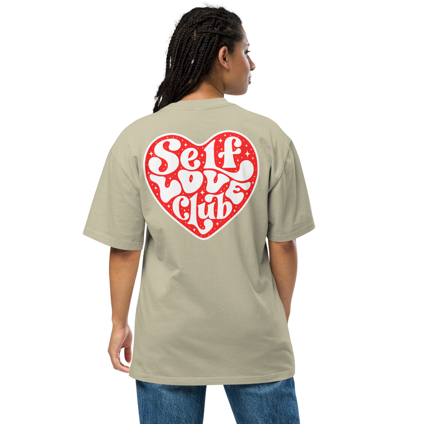 Oversized Retro Faded Tee with "Self Love Club" motif