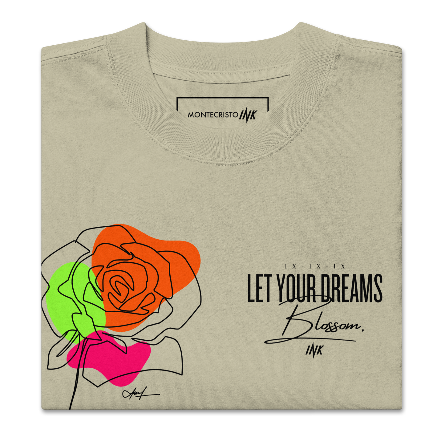 Oversized Retro Faded Tee with "Let Your Dreams Blossom" design