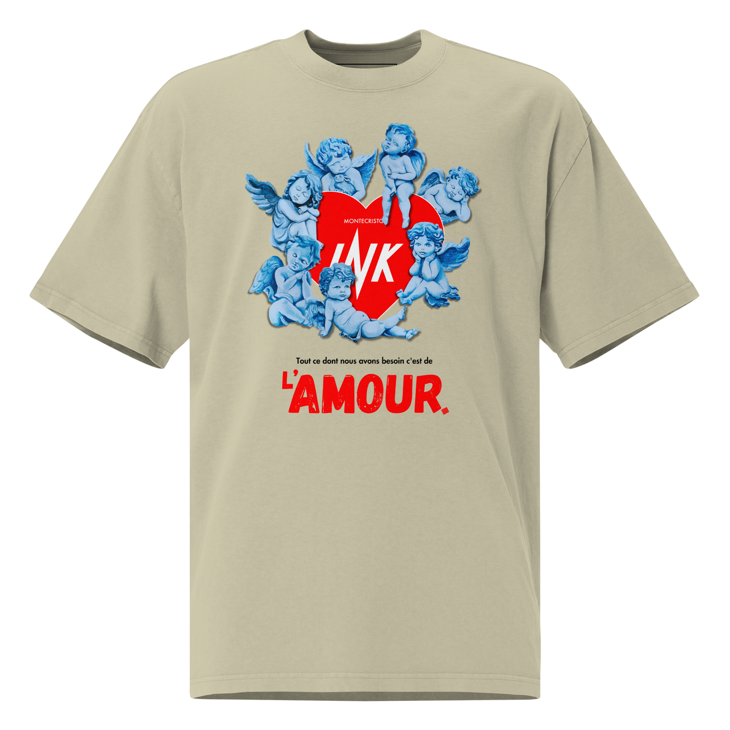 Oversized Retro Faded Tee with Iconic “AMOUR” motif