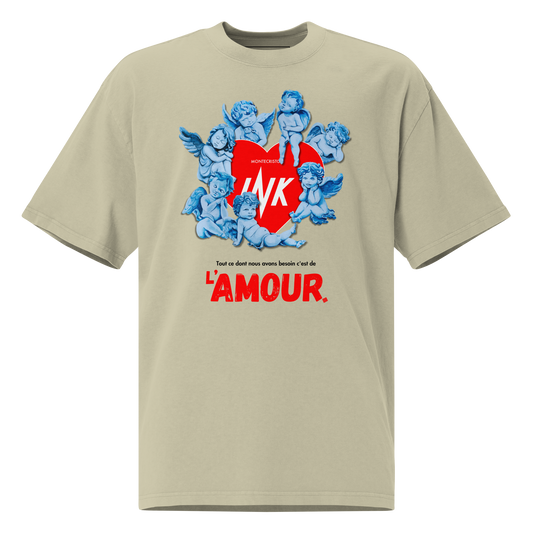 Oversized Retro Faded Tee with Iconic “AMOUR” motif