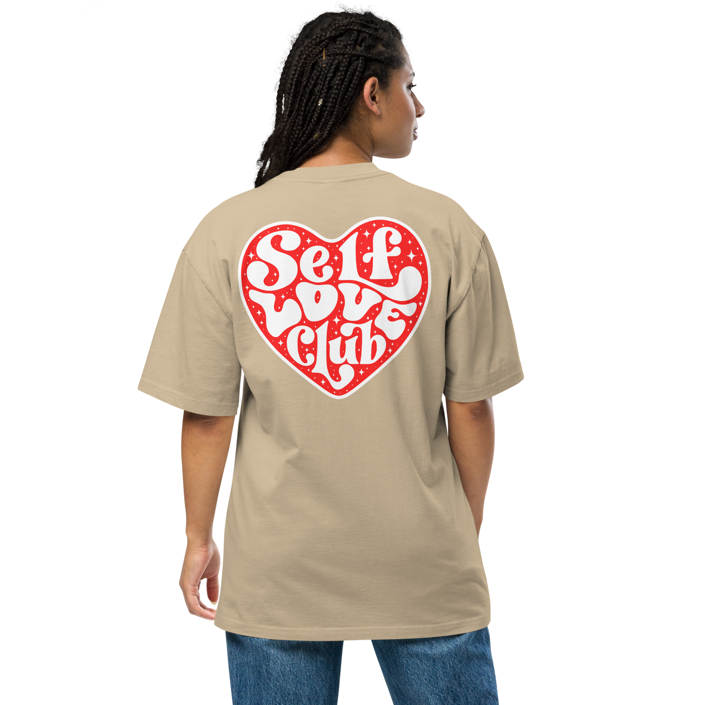 Oversized Retro Faded Tee with "Self Love Club" motif