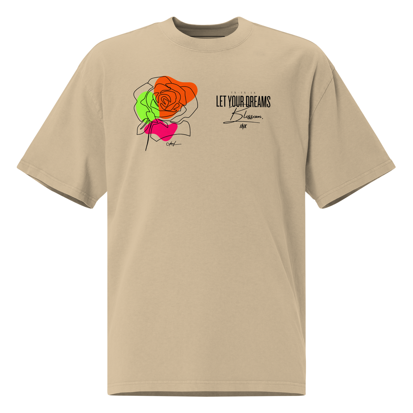 Oversized Retro Faded Tee with "Let Your Dreams Blossom" design