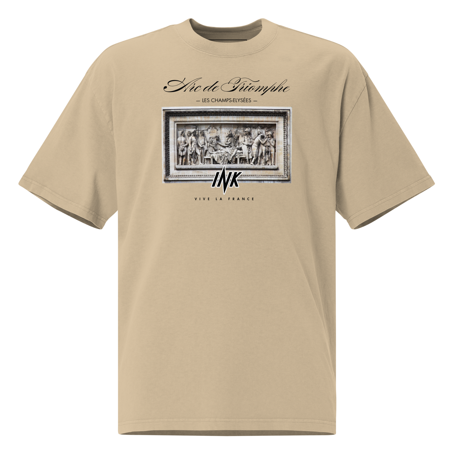 Oversized Retro Faded Tee with “Arc de Triomphe, Paris” motif