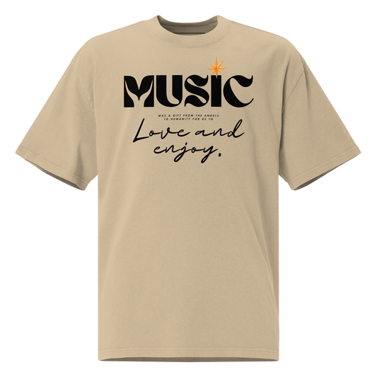 Oversized Retro Faded Tee with "Music" motif