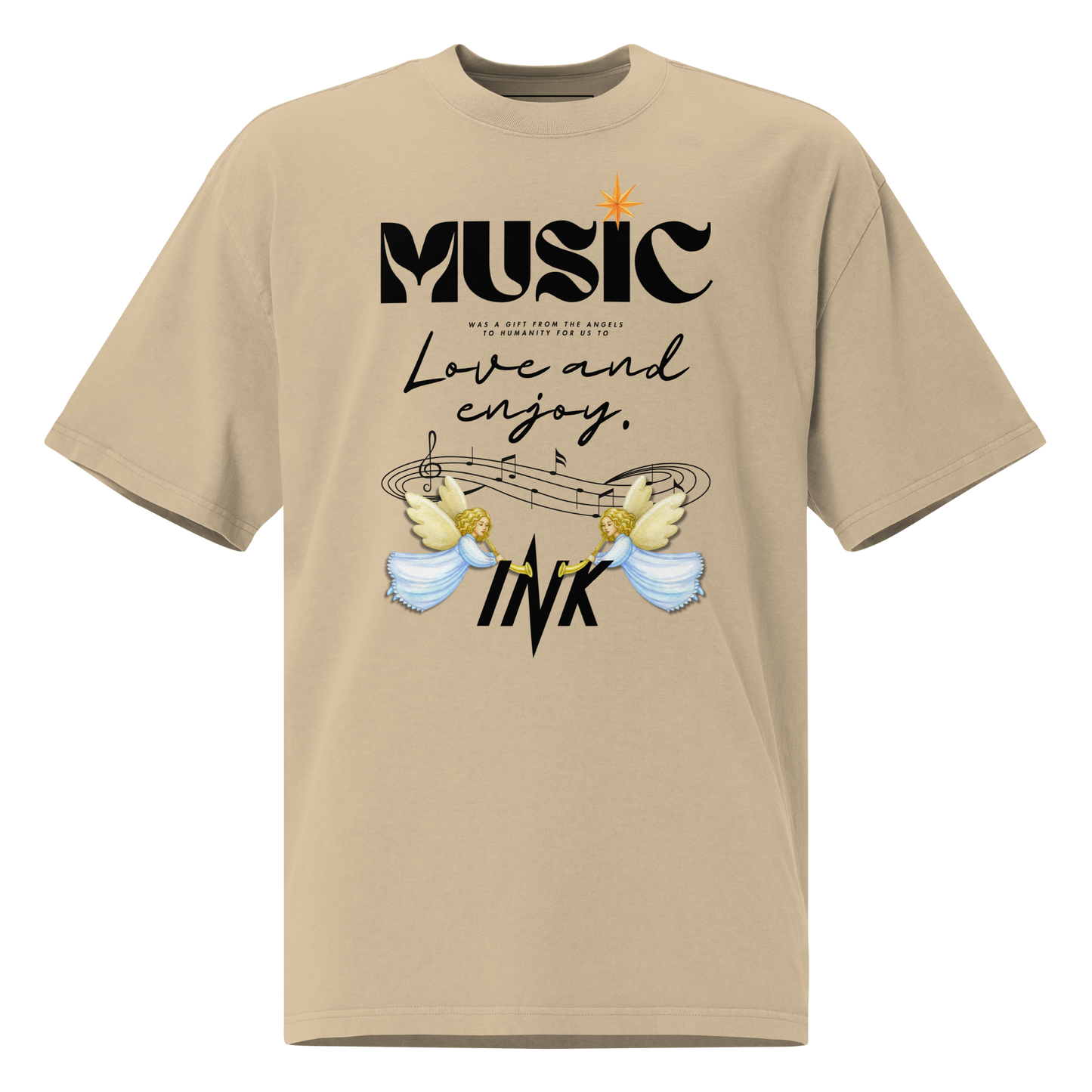 Oversized Retro Faded Tee with "Music" motif