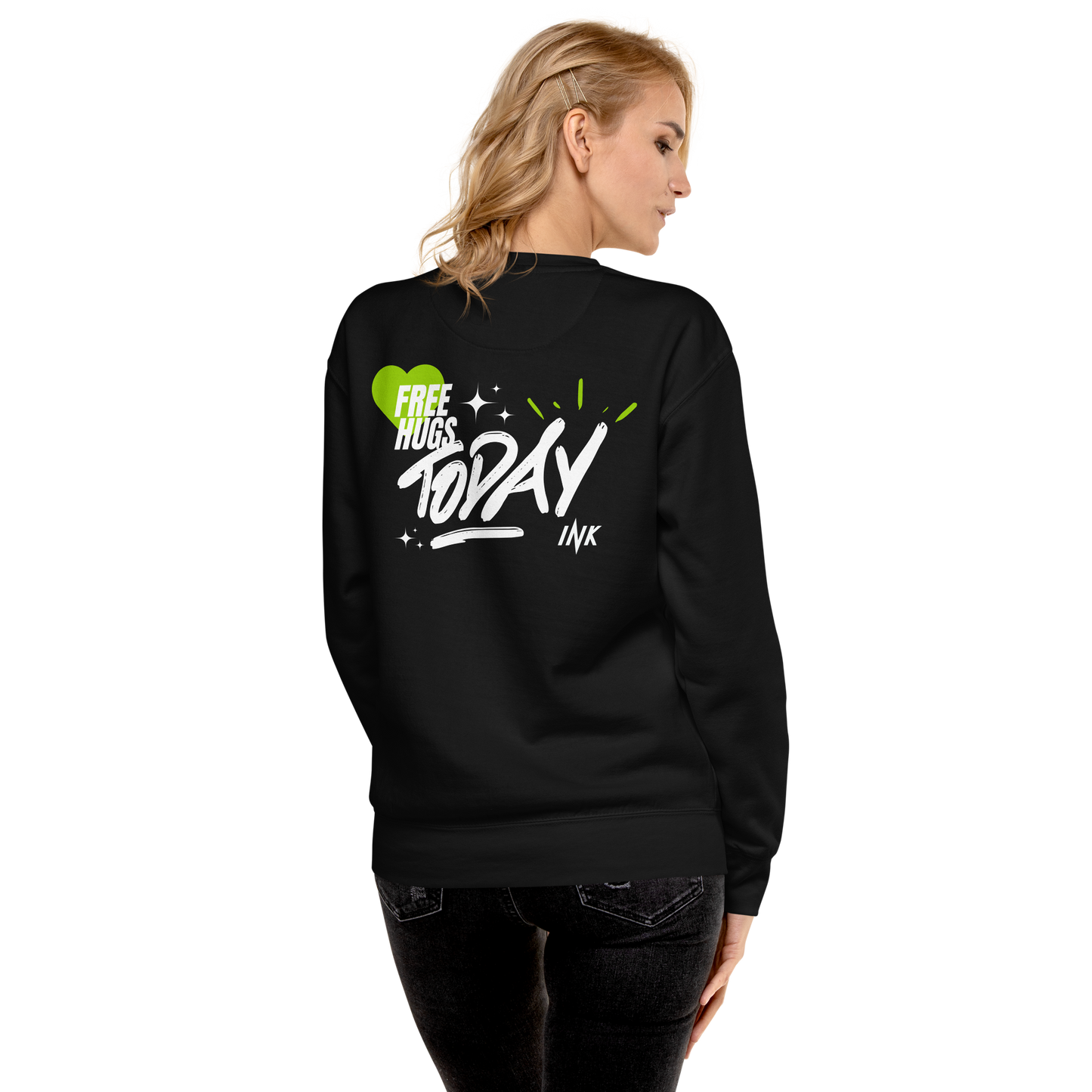 Essential Stylish Crewneck Premium Sweatshirt with "Free Hugs Today" design