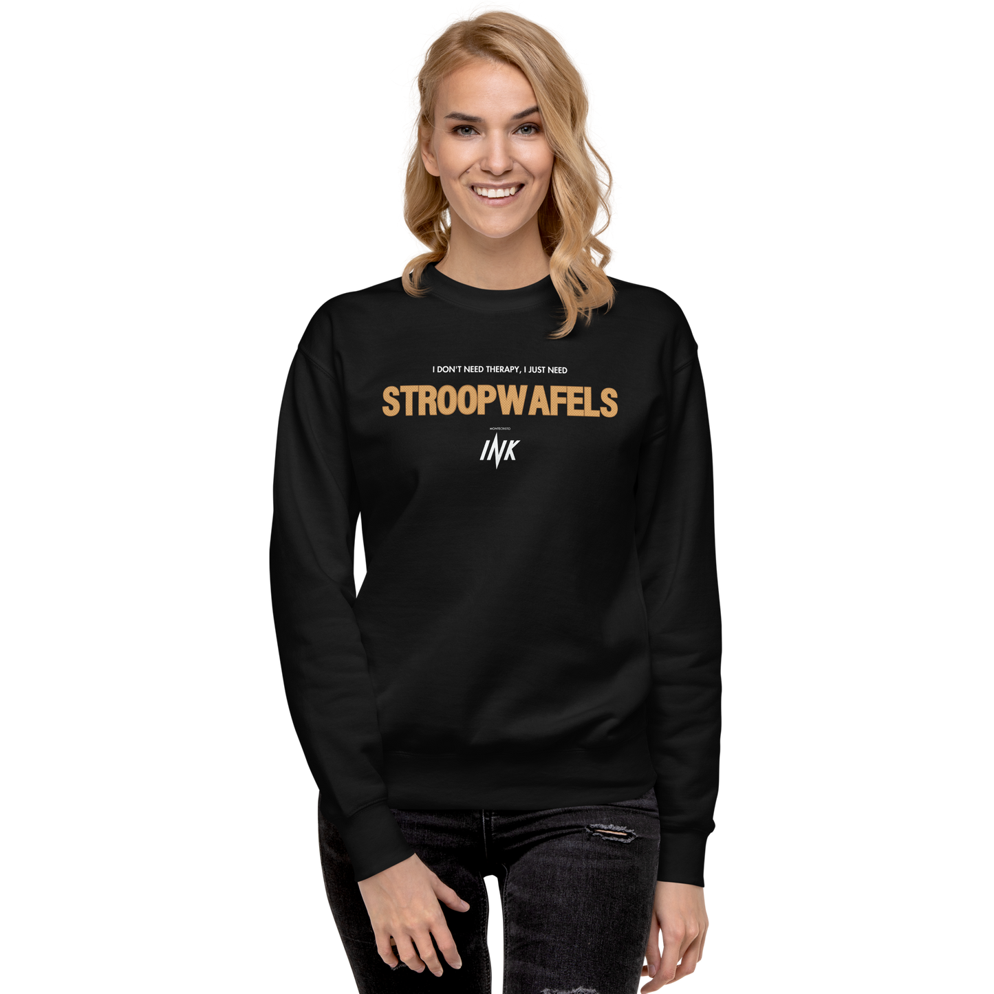 Essential Stylish Crewneck Premium Sweatshirt with "I Don't Need Therapy, I Just Need STROOPWAFELS" motif