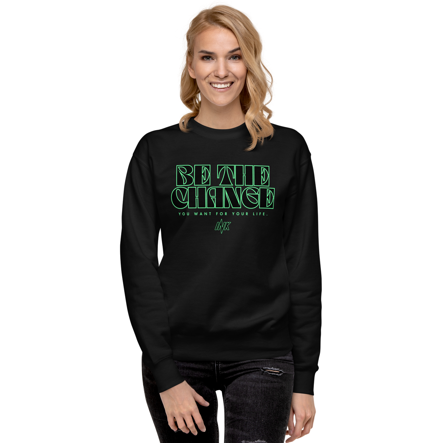 Essential Stylish Crewneck Premium Sweatshirt with "Be The Change" print