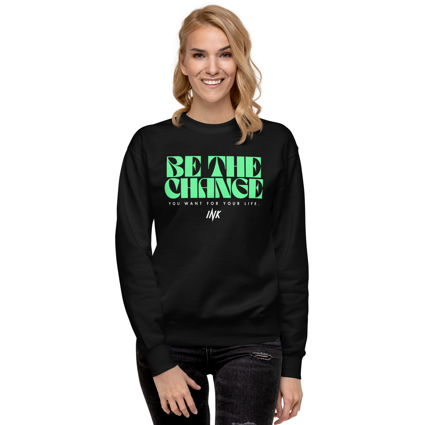 Essential Stylish Crewneck Premium Sweatshirt with "Be The Change" print