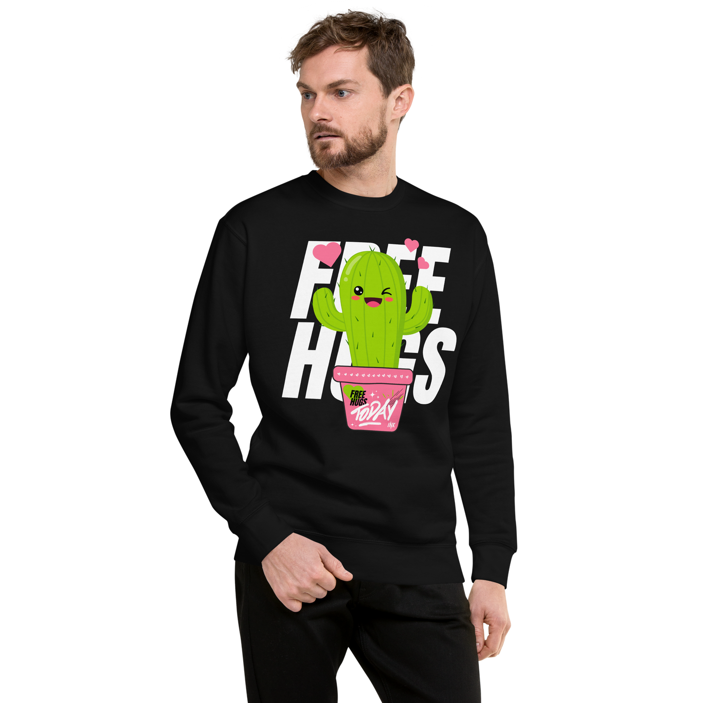 Essential Stylish Crewneck Premium Sweatshirt with "Free Hugs Today" design