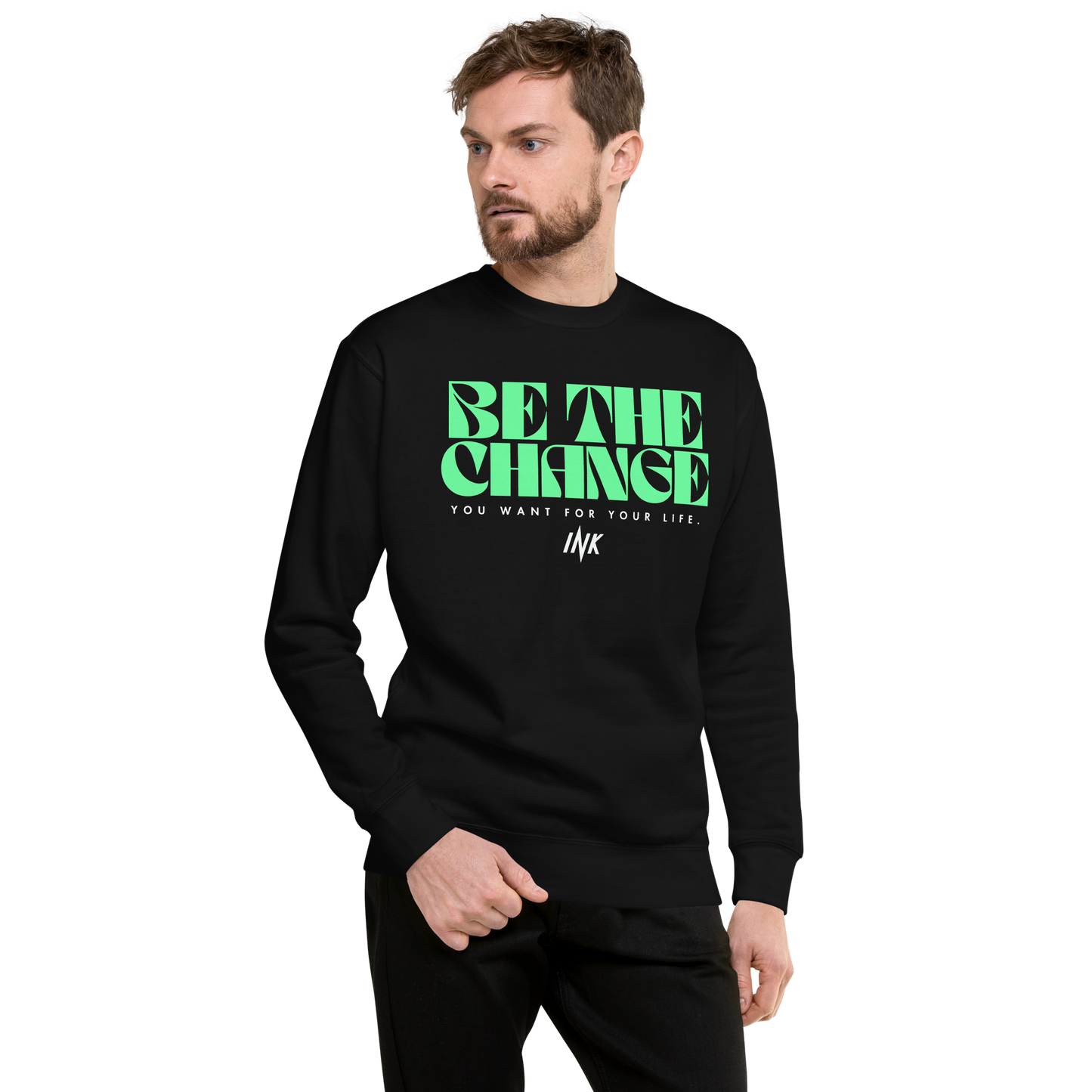 Essential Stylish Crewneck Premium Sweatshirt with "Be The Change" print