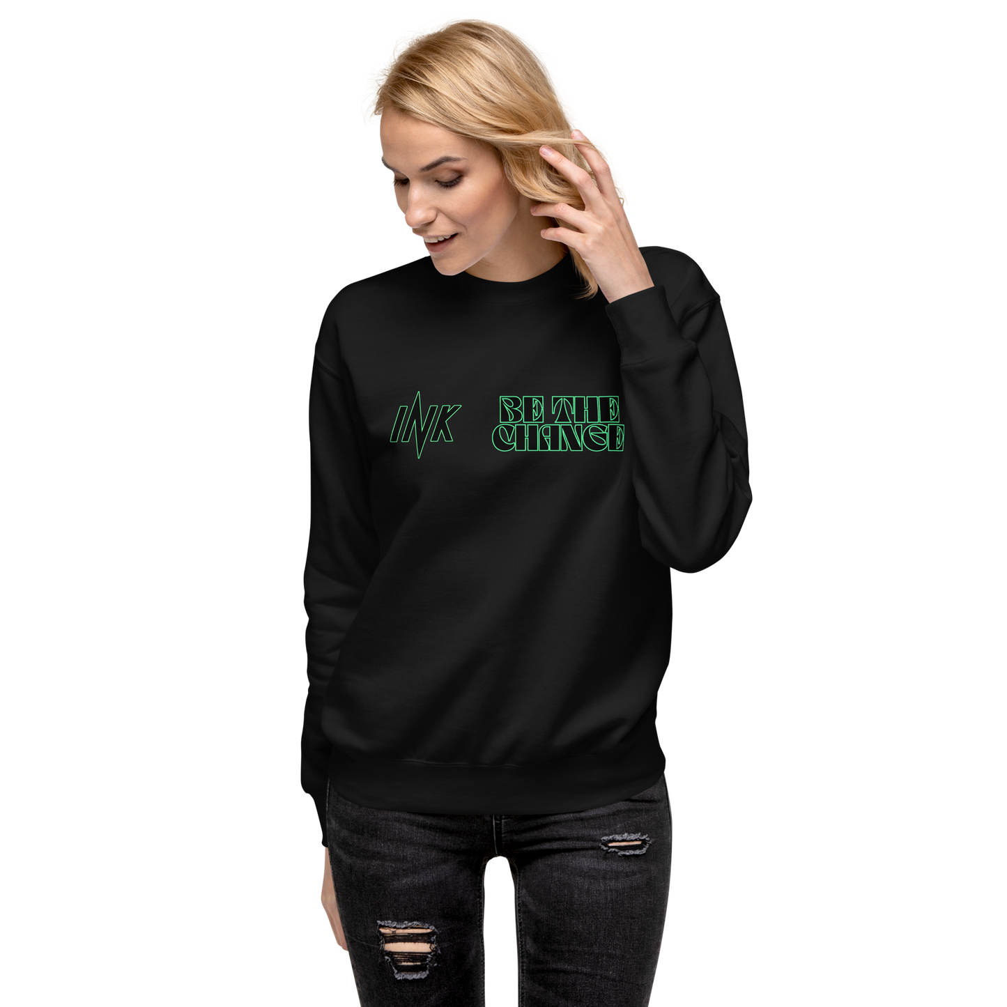 Essential Stylish Crewneck Premium Sweatshirt with "Be The Change" print