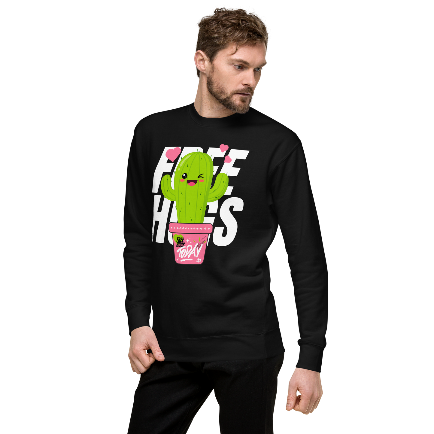 Essential Stylish Crewneck Premium Sweatshirt with "Free Hugs Today" design