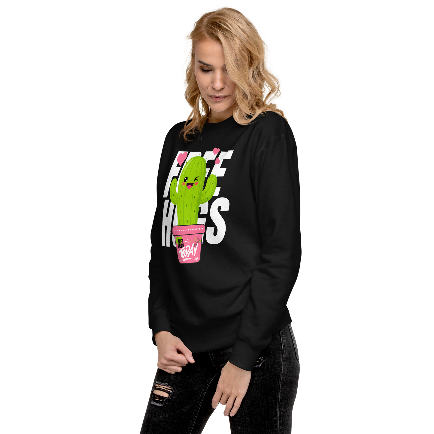 Essential Stylish Crewneck Premium Sweatshirt with "Free Hugs Today" design