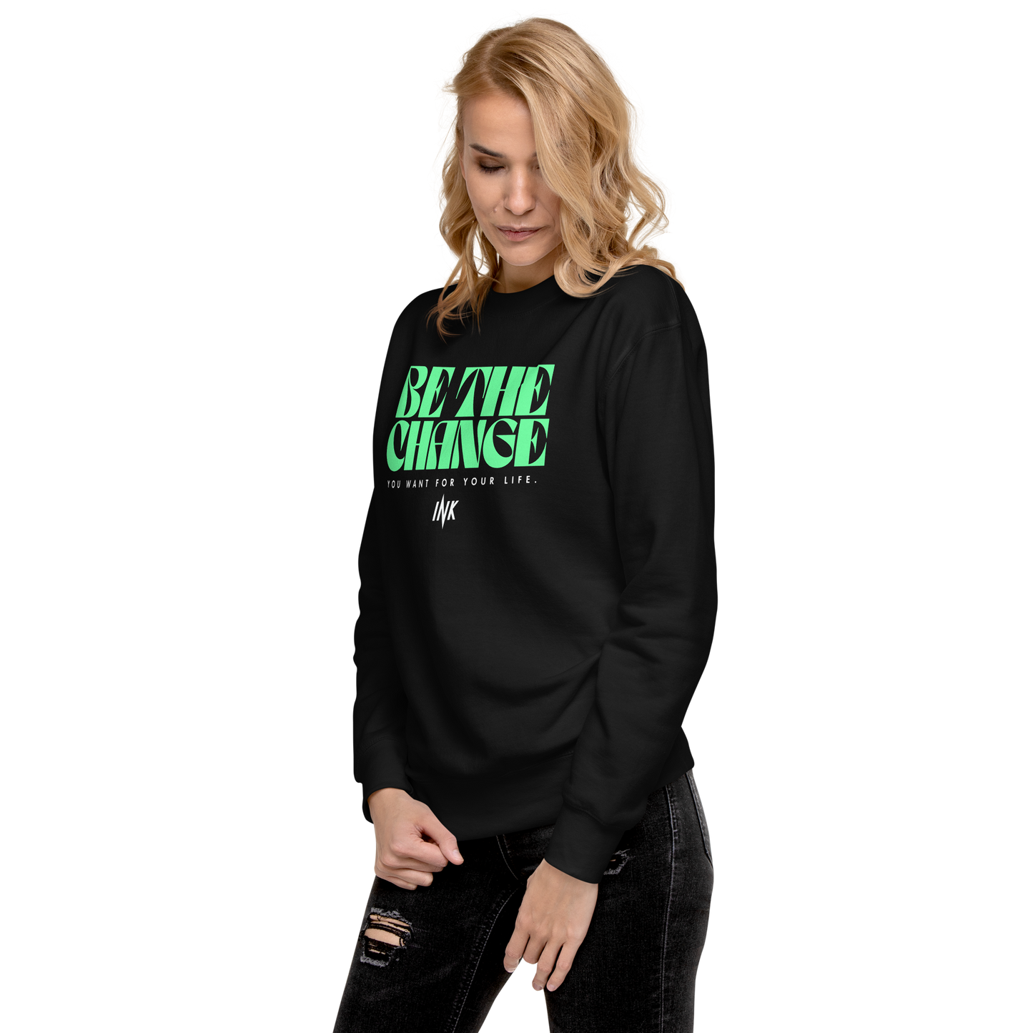 Essential Stylish Crewneck Premium Sweatshirt with "Be The Change" print