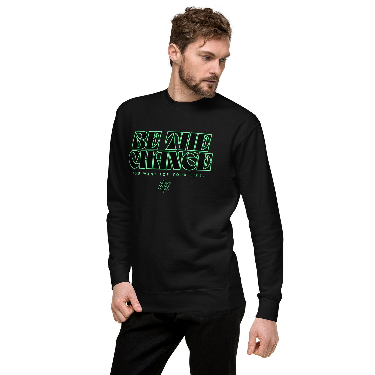 Essential Stylish Crewneck Premium Sweatshirt with "Be The Change" print