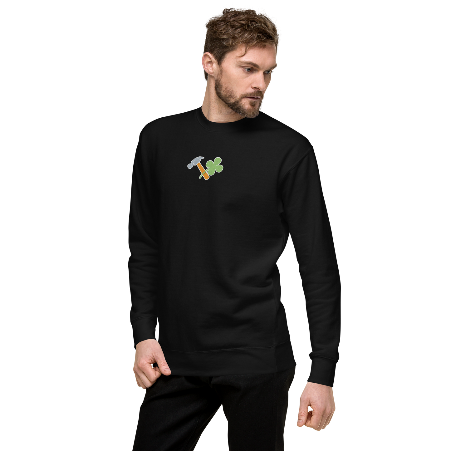 Essential Stylish Crewneck Premium Sweatshirt with embroidered "Lucky Worker" motif