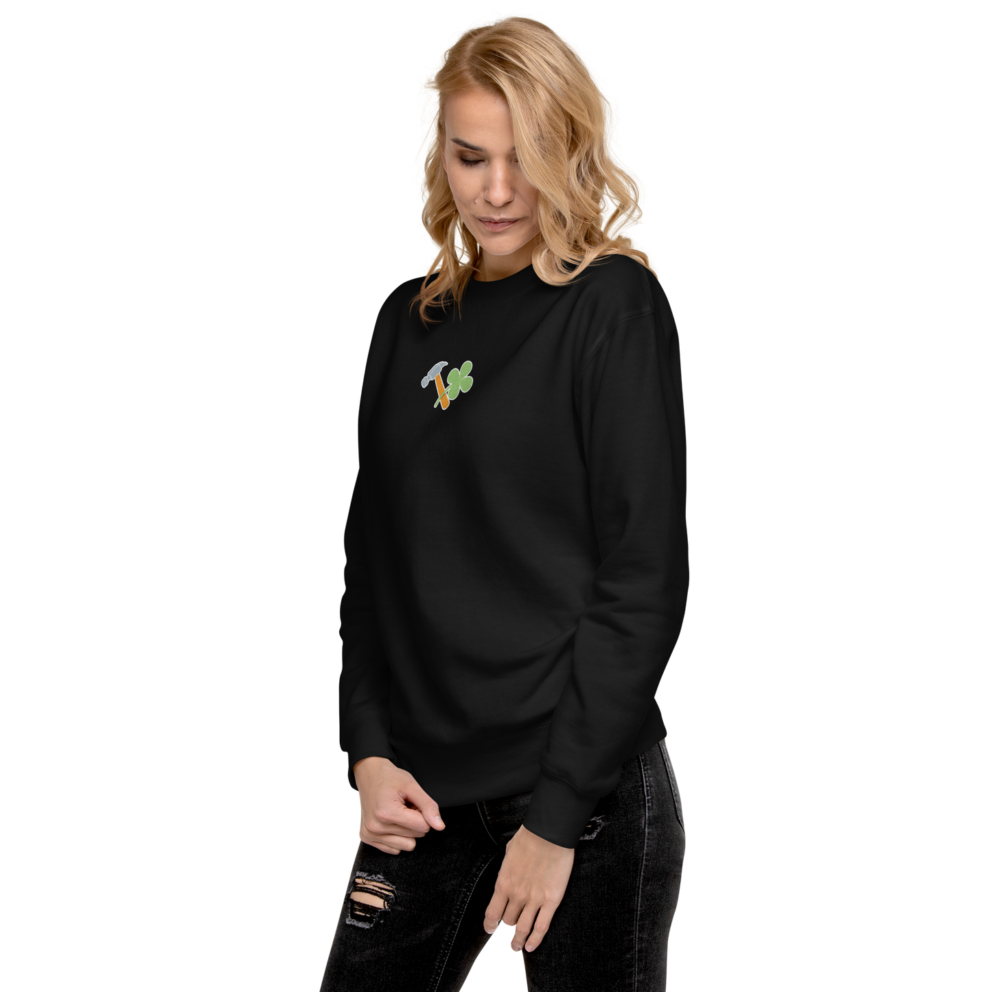 Essential Stylish Crewneck Premium Sweatshirt with embroidered "Lucky Worker" motif