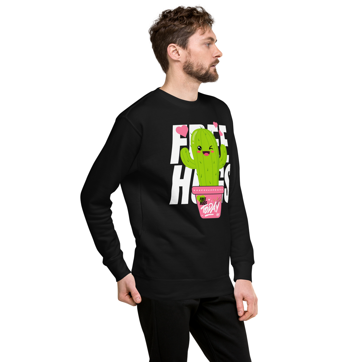 Essential Stylish Crewneck Premium Sweatshirt with "Free Hugs Today" design