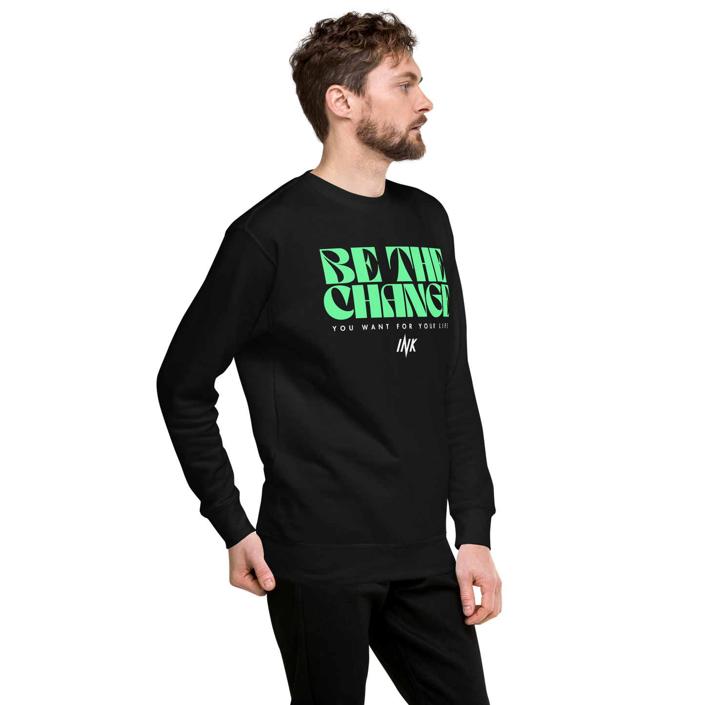 Essential Stylish Crewneck Premium Sweatshirt with "Be The Change" print