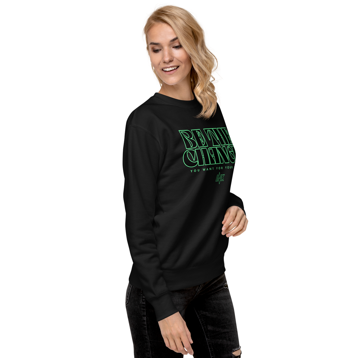 Essential Stylish Crewneck Premium Sweatshirt with "Be The Change" print