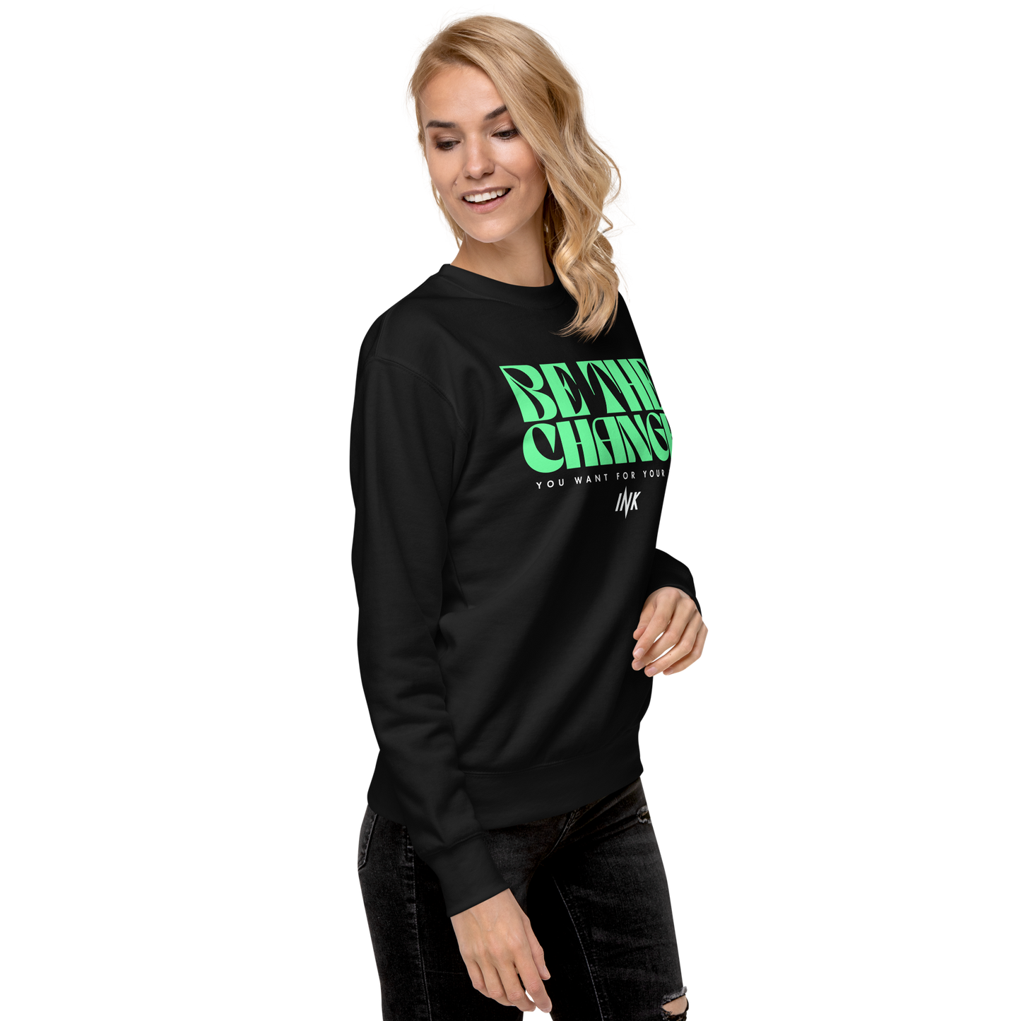 Essential Stylish Crewneck Premium Sweatshirt with "Be The Change" print